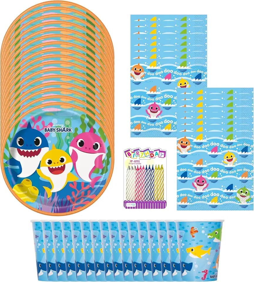 Baby Shark Party Supplies for 16 – Plates, Napkins & Cups
