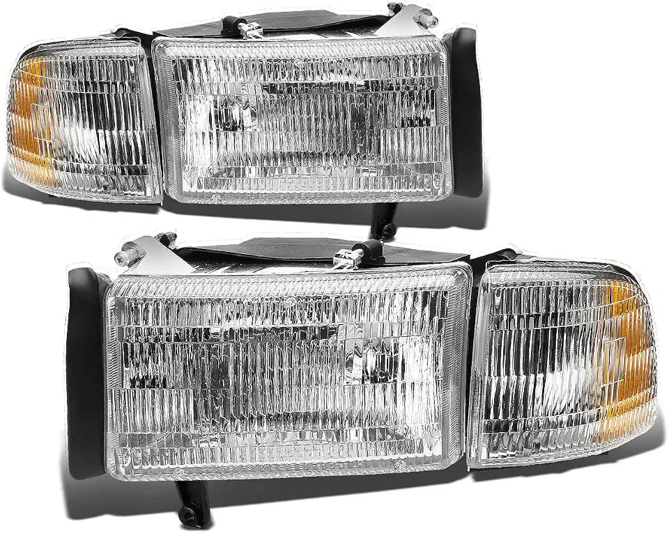DNA MOTORING OE Style Headlights with Corner Lights Compatible with 94-01 Ram 1500/94-02 Ram 2500 3500, Not Fit Sport Models & Ram Van Models, HL-OEM-DR94-4P
