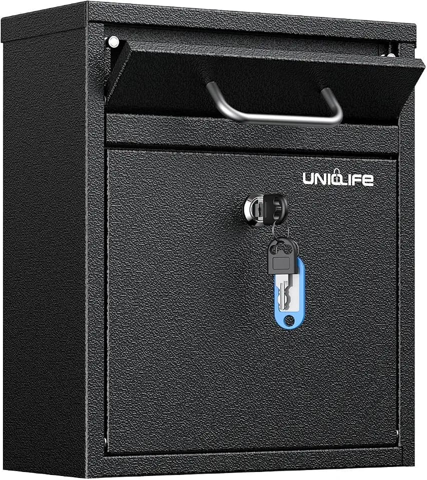 Uniclife Wall Mount Mailbox for Outside, Black Locking Mailbox