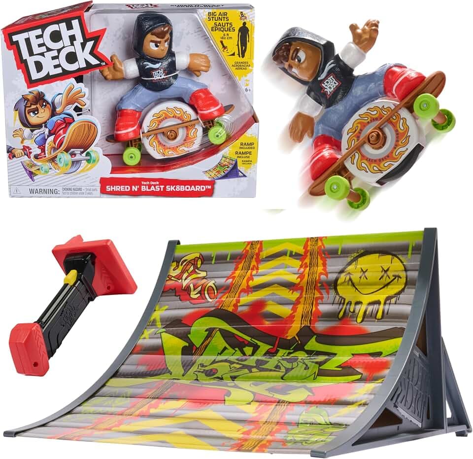 Tech Deck - Shred n' Blast Sk8Board mit aufziehbarem Skater und Rampe für gigantische Sprünge, bis zu 180cm hoch oder weit, für drinnen und draußen, empfohlen
