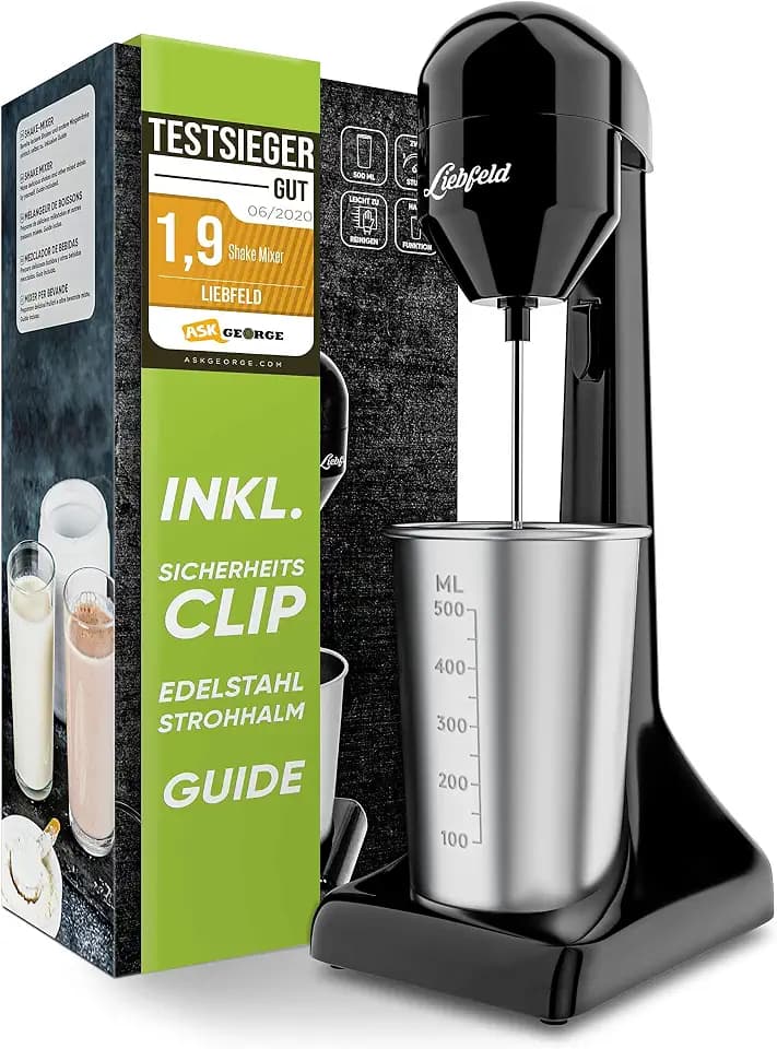 Liebfeld Protein Shaker Elektrisch - Stabmixer mit 500ml Edelstahl Becher