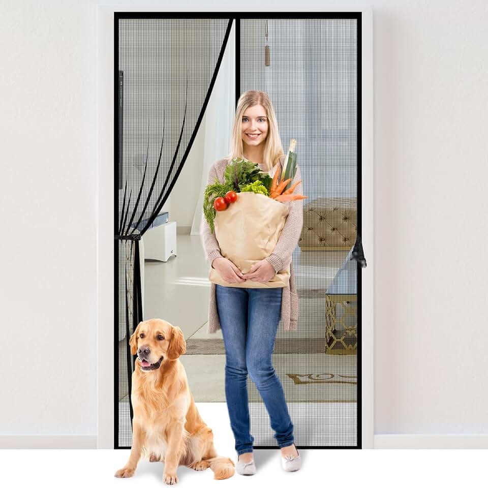Fiberglass Magnetic Screen Door Fit Door Size 36 x 96 in- Heavy Duty Fiberglass Screen Door Mesh for Interior Door, Patio and Sliding Doors - Door Screen Magnetic Closure Let Fresh Air in