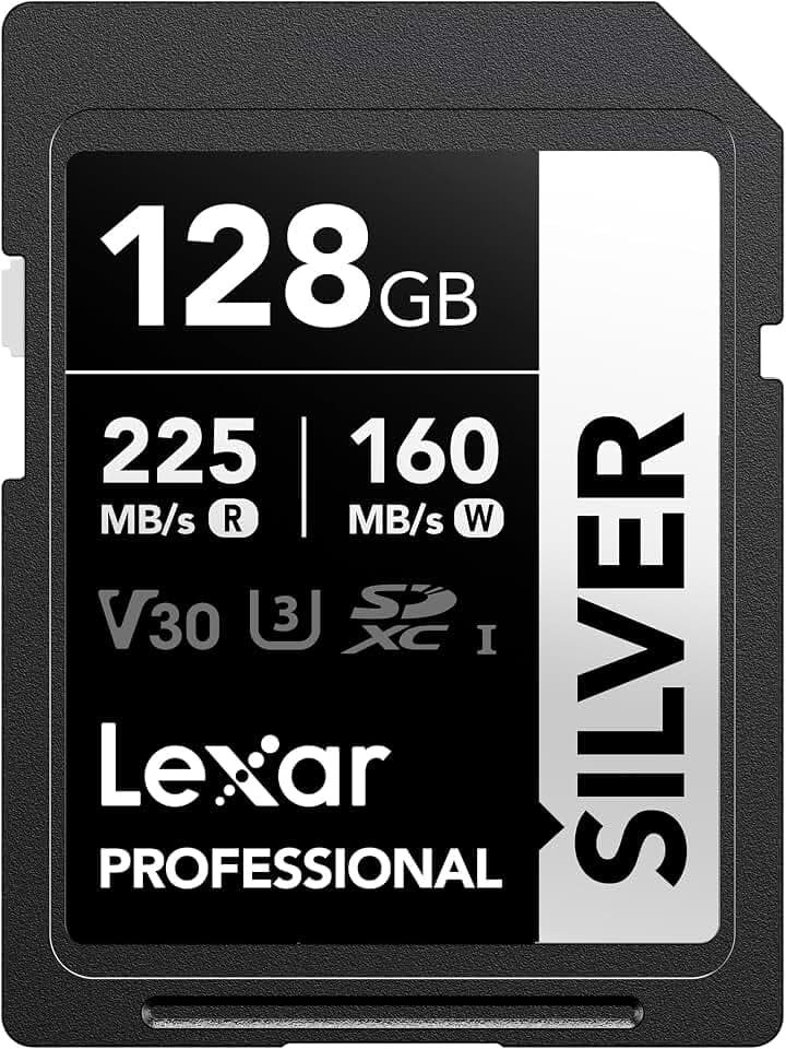 Lexar 128 GB professionelle Silberne SDXC-Speicherkarte, UHS-I, C10, U3, V30, 4K-Video, bis zu 205/140 MB/s Lesen/Schreiben, für professionelle Fotografen, Videofilmer, Enthusiasten