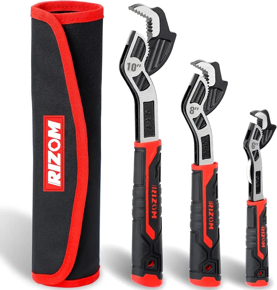 Rizom Pipe Wrench Set, 6” 8” 10” Self Adjusting Wrench, Plumbers Wrench with Self Tightening Function for 9/32”-1 3/8” (7-35mm) Pipe Fittings and Nuts