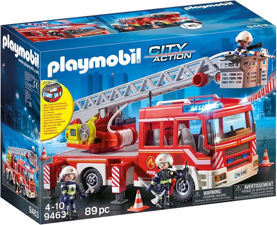 PLAYMOBIL City Action 9463 Feuerwehr-Leiterfahrzeug mit Licht und Sound, Ab 5 Jahren