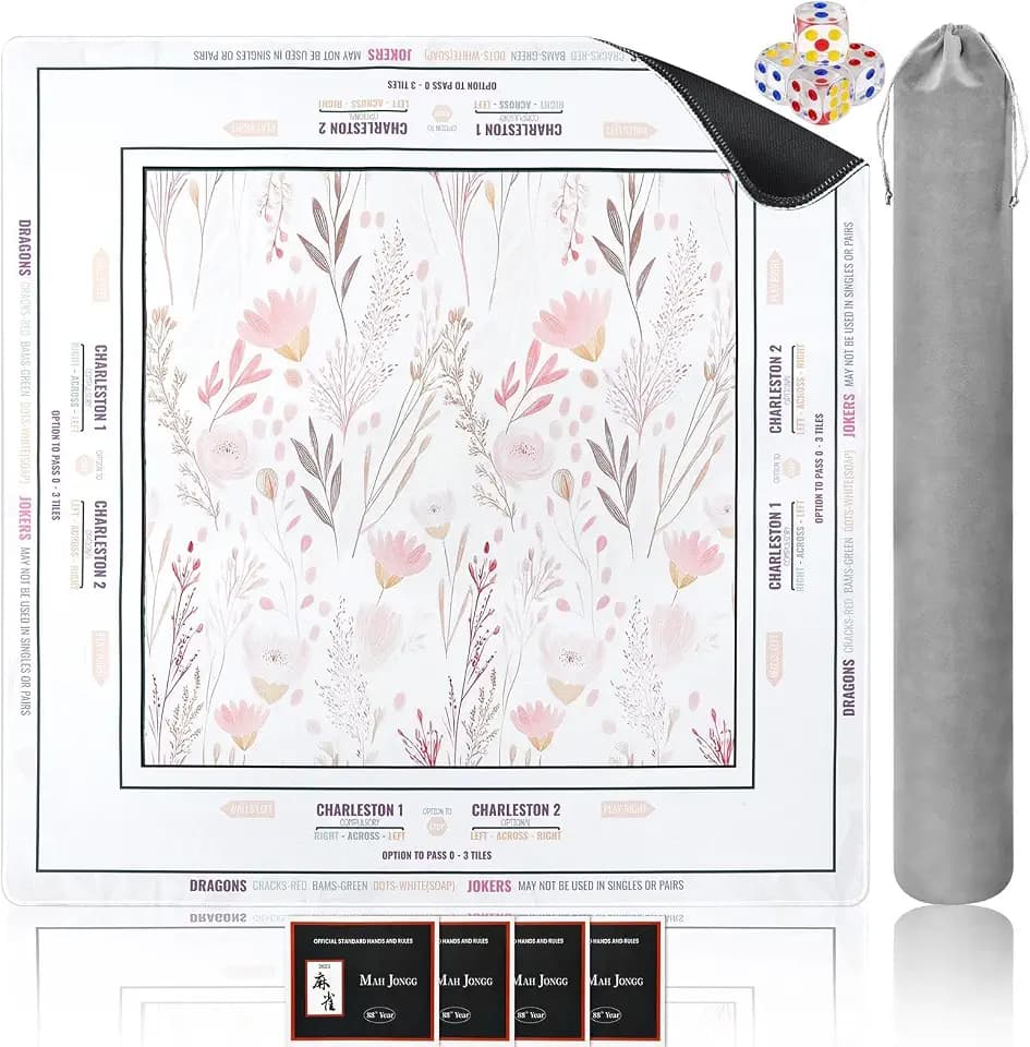 Yun-aeon Aesthetic Soft Floral Pattern Mahjong Mat 32.6"x32.6"