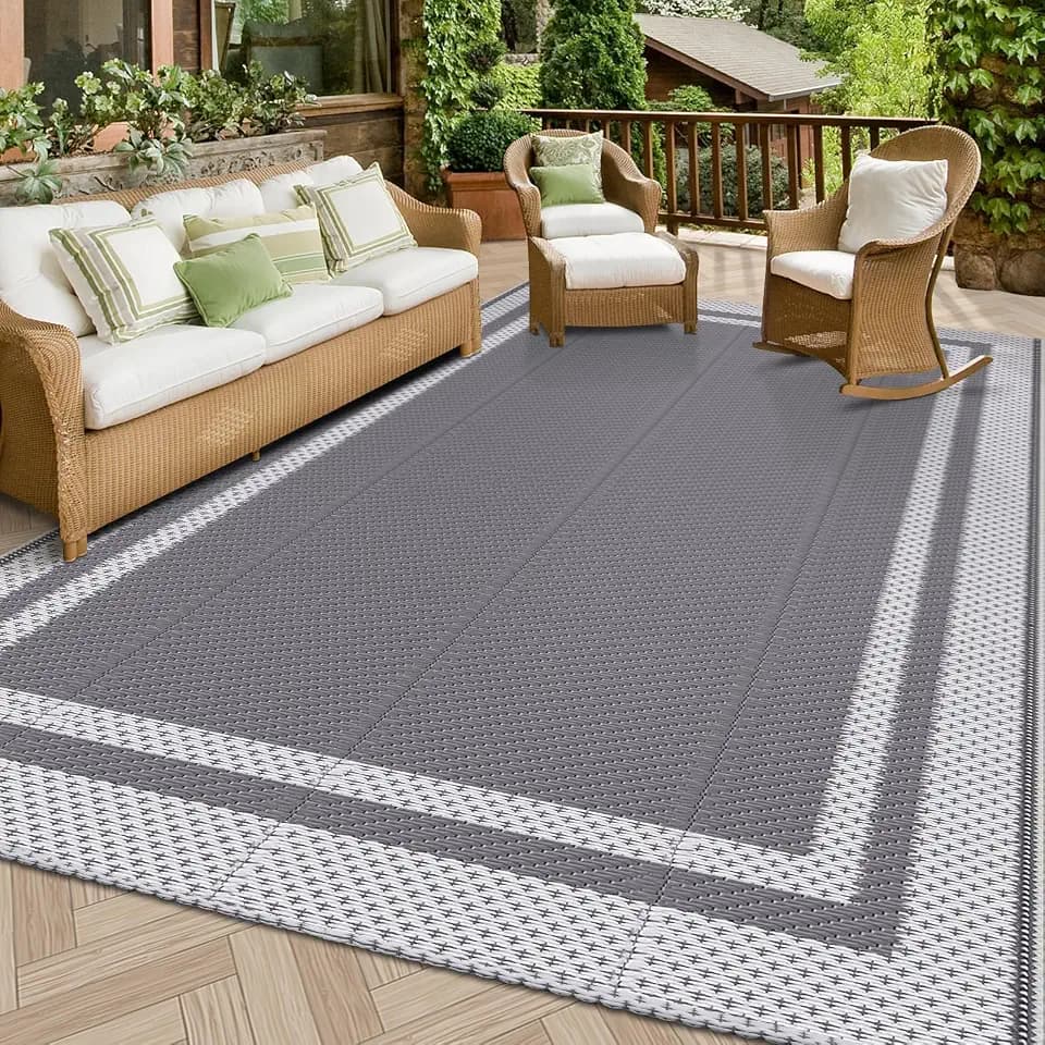 HappyTrends Outdoor Rug Portable Plastic Straw Camping Rugs for Outside RV