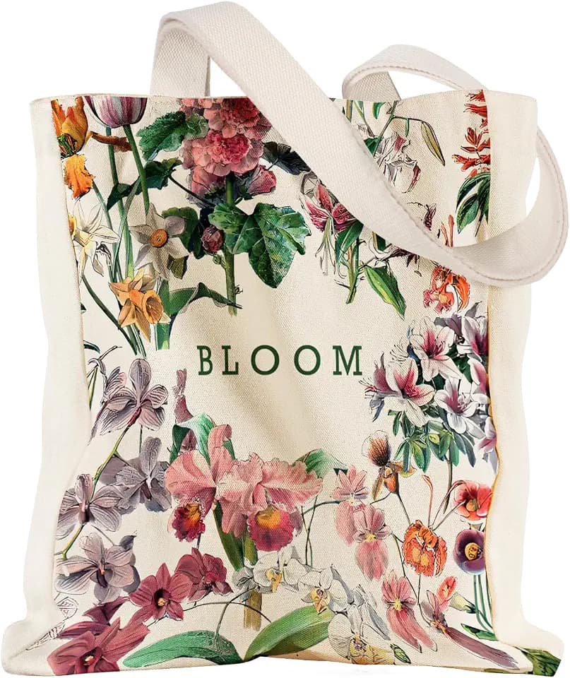 Miss Adola Aesthetic Heavy Canvas Tote Bag with Pocket for Women, Cloth Gusseted Totes Bag with Pattern for Shopping