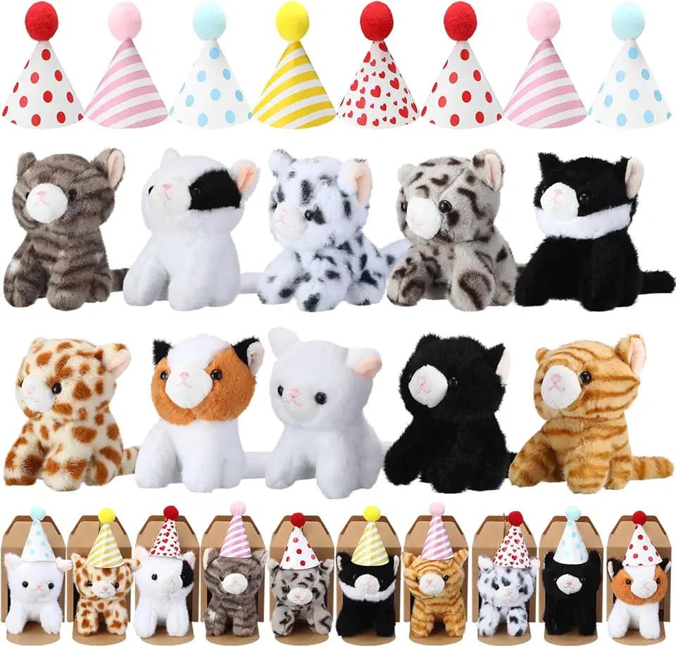 10 Set Mini Stuffed Cats for Kids Adopt a Pet Party Favors, Sitting