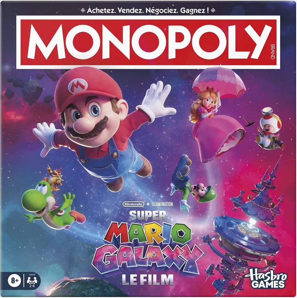 Monopoly : Super Mario Galaxy Der Film, Brettspiel I lustiges Familienspiel für Kinder, Jugendliche und Erwachsene | 2 bis 6 Spieler | ab 8 Jahren – französische Version