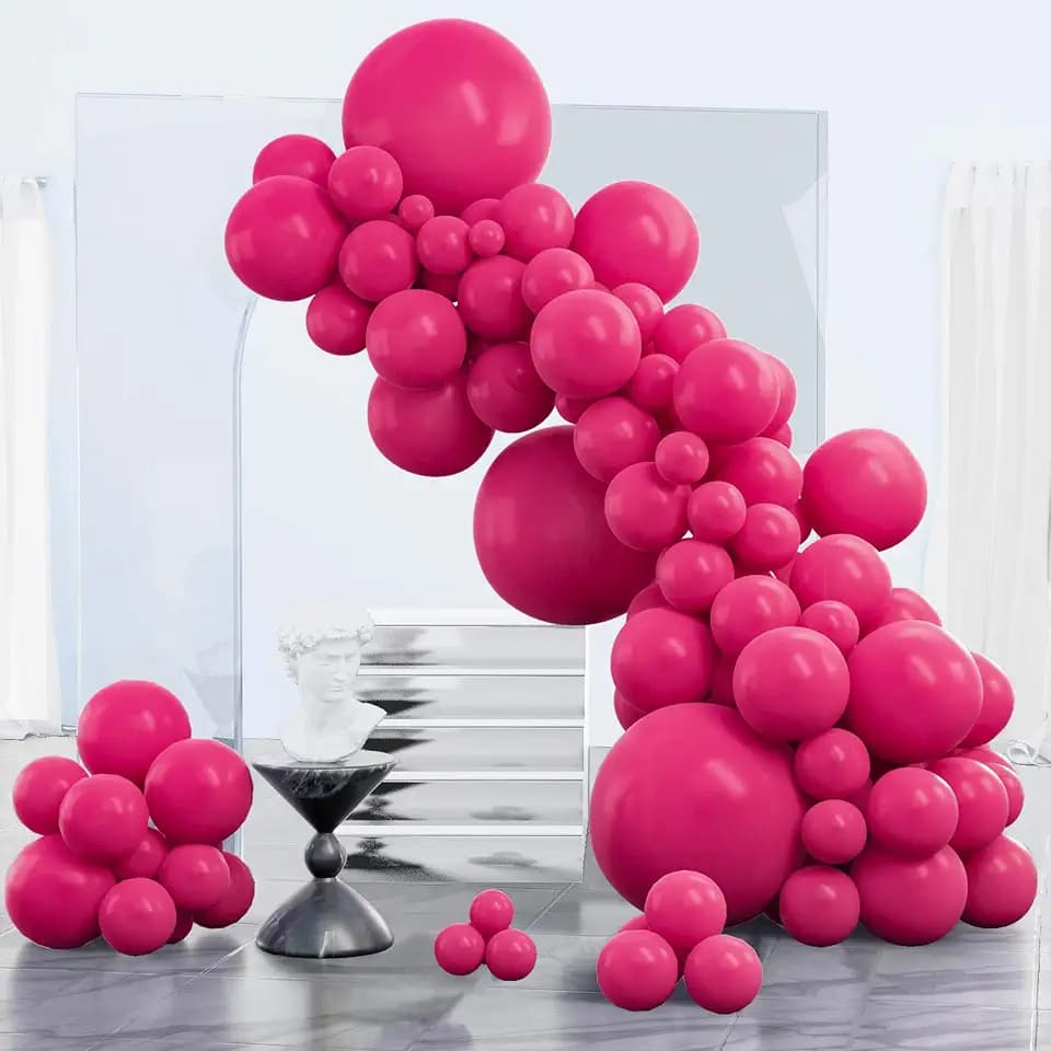 PartyWoo Hot Pink Balloons 123pcs Magenta Fuchsia Balloons Different Sizes