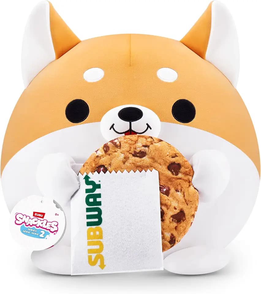 Snackles Serie 2 20 cm (Shaun) von ZURU Kuschelig-weiches, beruhigendes, 20 cm großes Plüschspielzeug mit lizenziertem Snackmarken-Accessoire, Corgi, Subway Cookie