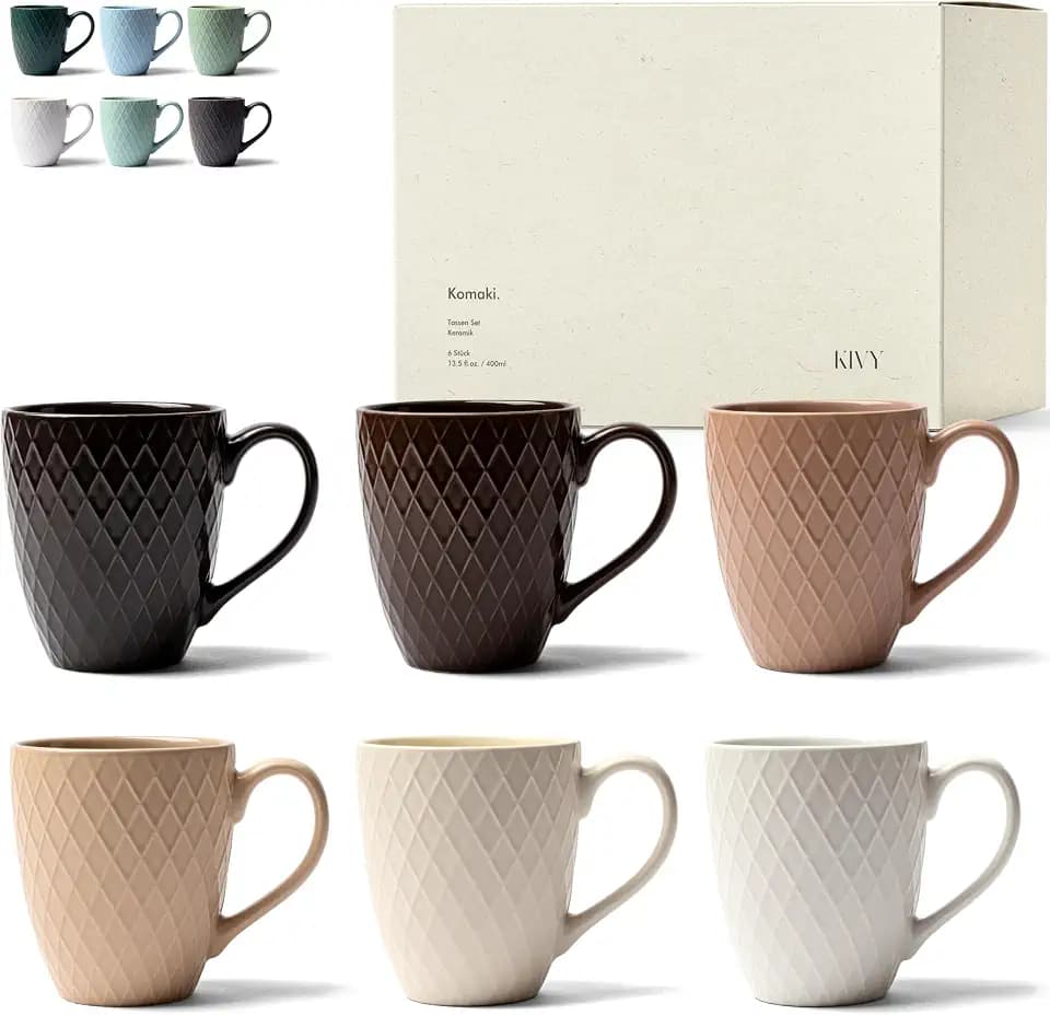 KIVY Tassen Set 6er x 400ml - Große Kaffeetassen Set - Teetassen