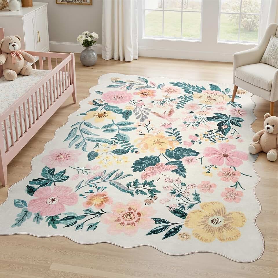 DCX Vintage Floral Washable Area Rug 5x7, Non Slip Low Pile Rug, Pink