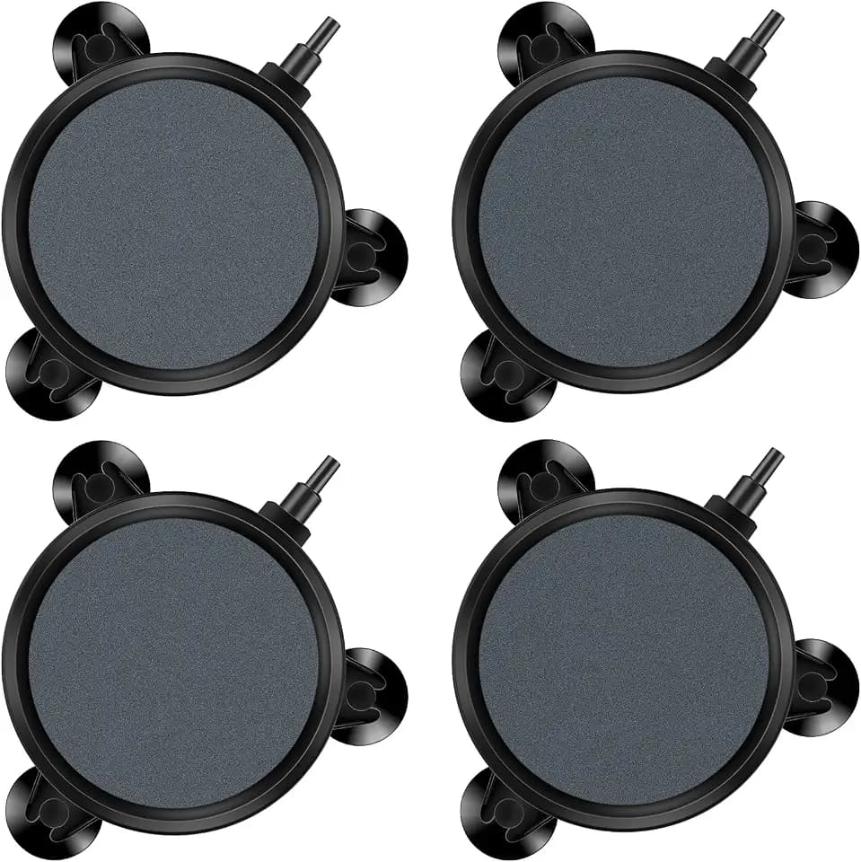 Pawfly Aquarium 4 Inch Air Stone Disc Bubble Diffuser Release Tool for Air Pumps Buckets Fish Tanks Ponds DWC Reservoirs and Circulation System - 4 Pack
