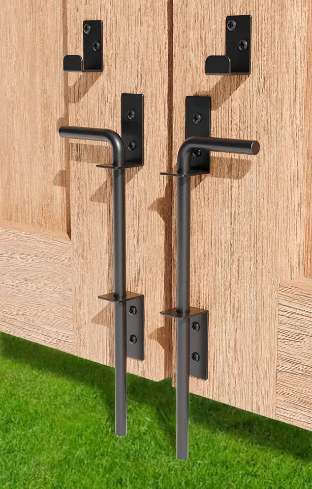 12" Heavy Duty Cane Bolt Gate Drop Rod Extra Thick Hardware Ground Latch for Wood PVC Vinyl Metal Fences Gates, Double Doors, Black Solid Steel-2 Pack