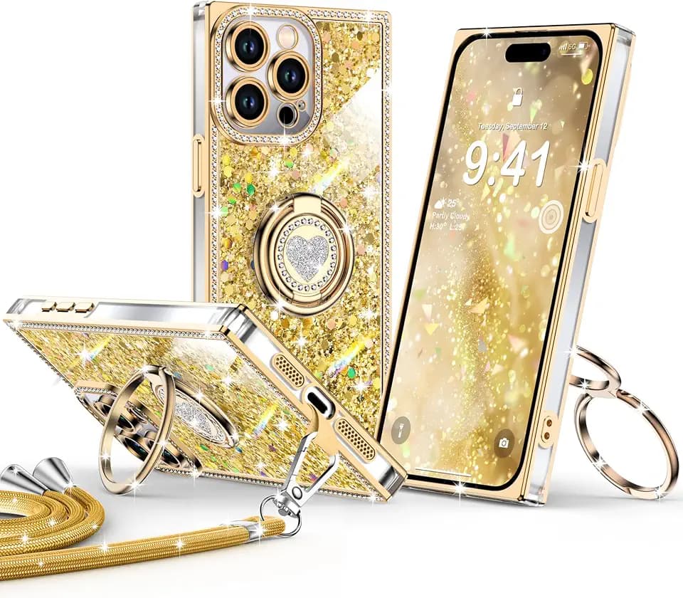 XYZ for iPhone 15 Pro Case, Glitter Bling Phone Cover with Stand