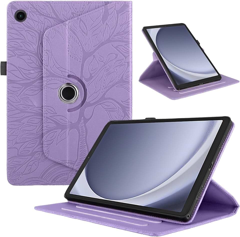 Hülle für Samsung Galaxy Tab A9 8.7 Zoll 2023 (SM-X110/ SM-X115), Premium PU Leder Multi-Winkel 360 Grad Drehbare Leichte Schutzhülle, Rotating Case Cover mit Stand Funktion - Lila