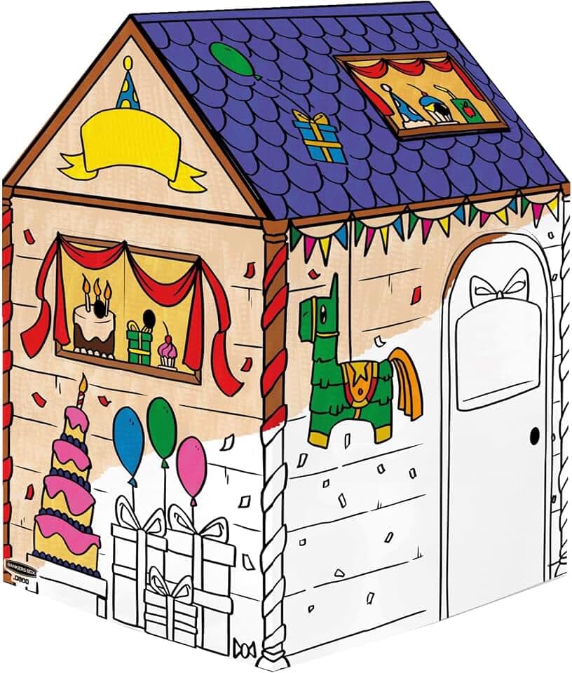 BANKERS BOX Geburtstags-Spielhaus für Kinder XL (121,3 x 81,3 x 81,3 cm) – Ausmalbares Papphaus – FSC-zertifiziert & recycelbar – Bastel- und Spielaktivität – Für Kinder ab 3 Jahre