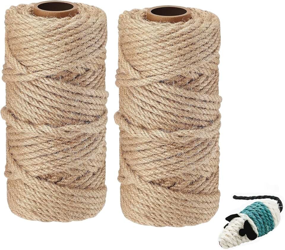 2er Sisalseil für Kratzbaum 6MM X 50M Natur Sisalseil, Juteschnur Spielzeug mit 1 Mäusen, Kratzseil Katzenzubehör, Sisal Schnur Dekoration, Kordel für Katzen,Haushalt,Kratzseil,Garten,DIY
