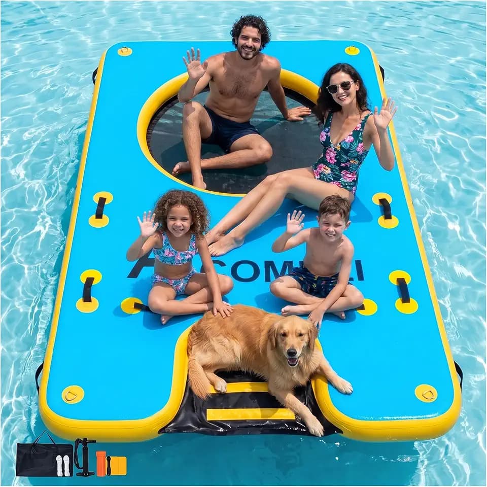 Inflatable Dock with Dog Ramp, 10/12FT Floating Dog Dock with Mesh