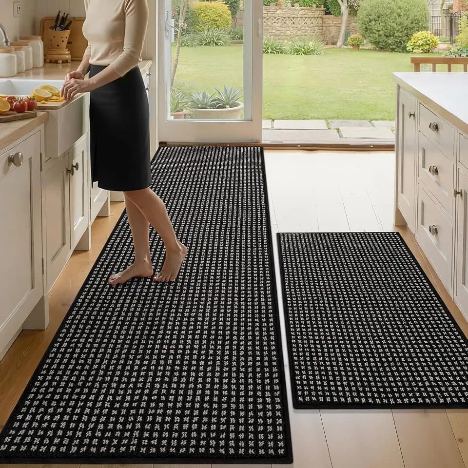 hicorfe Waffle Kitchen Runner Rugs Set of 2,Non Slip Kitchen Mats for Floor