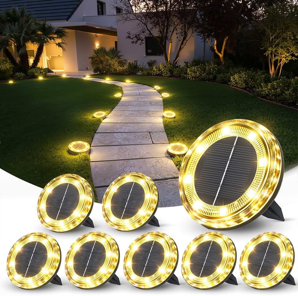 8 Stück Solar Bodenleuchten Aussen, 8 LED Solarleuchten Garten für Aussen, IP65 Wasserdicht LED Gartenbeleuchtung Solarlampen für Garten Rasen Patio Gehweg Auffahrt, Warmweiß
