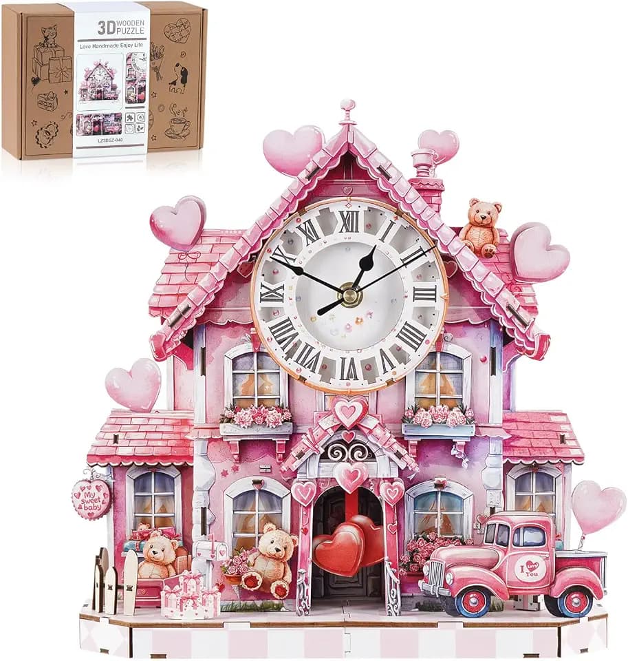 3D Puzzles for Adults-Wooden Romantic House Clock Puzzle DIY Model Kit