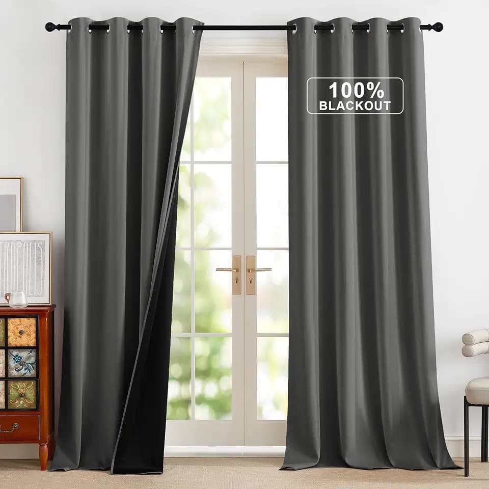 NICETOWN Grey 100% Blackout Curtains for Bedroom 96 inches Long