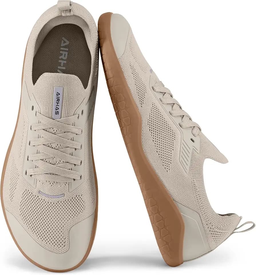 AIRHAS Womens Gym Barefoot Shoes Zero Drop Sneakers for Women Lightweight Workout Shoes(Khaki/Gum,10.5)