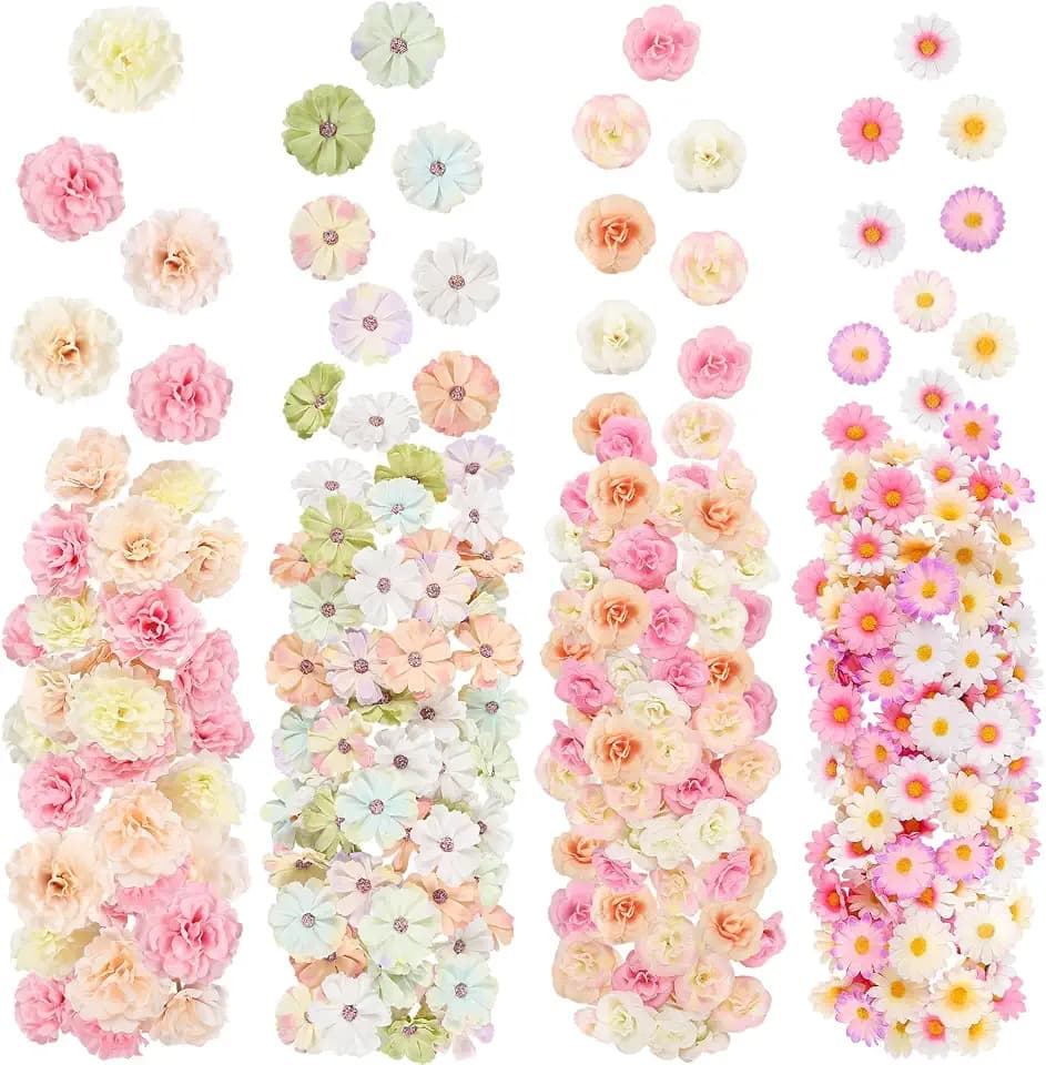 ATTGREAT 310Pcs Fake Flower Heads Mini Artificial Flower Bulk, Light Colors