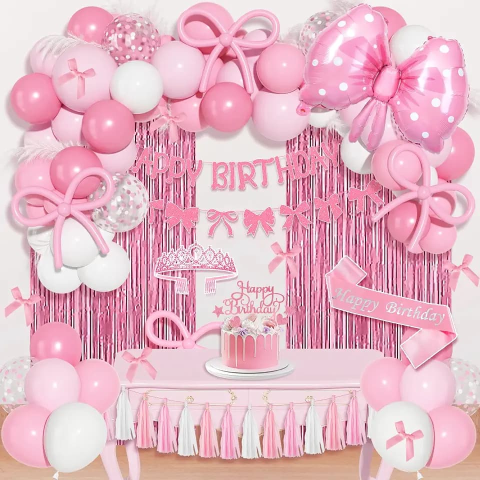 Ouddy Life Pink Bow Birthday Decorations, Coquette Themed Party Supplies