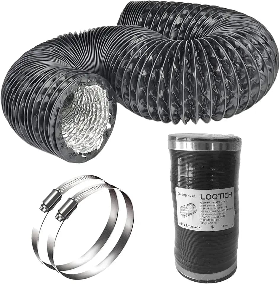 PVC Alu Flexrohr Ø79mm Länge 2,5m Abluftschlauch Flexibel Luftleitungen Rohr Flexschlauch für Badezimmer Küche Hydroponik HVAC Lüftung 2 Stück Schlauchschelle Edelstahl Schwarz