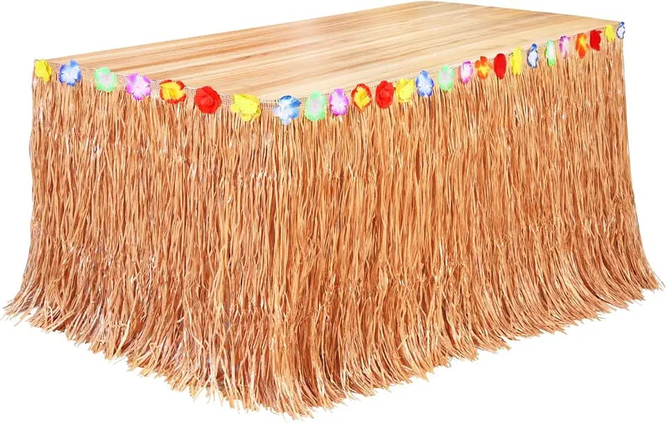 Fovths Luau Grass Table Skirt, Reddish Golden Brown, 9 Feet x 29.5 Inch