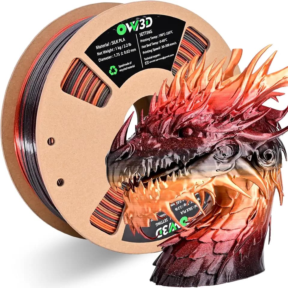 OVV3D PLA Filament 1.75 mm 3D Drucker Filament Silk PLA Filament 1 kg, Schwarz Rot Gold Filament PLA