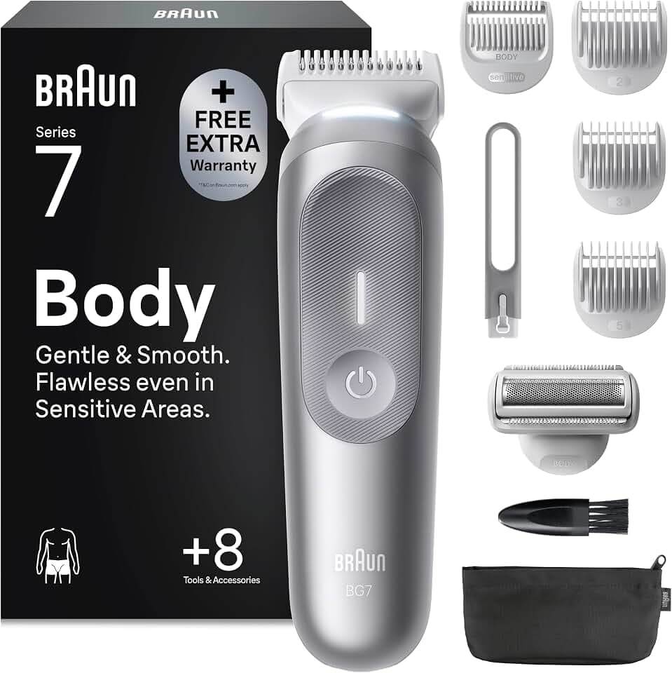 Braun Bodygroomer Series 7, Kabelloser Körperrasierer Herren, BG7555, Grau