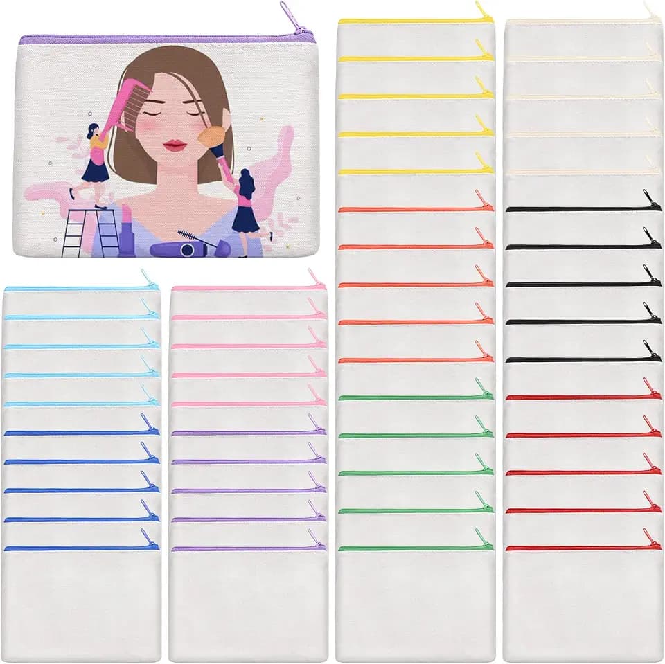 AMDAILY 50Pcs Canvas Makeup Bags Bulk, Cotton Sublimation DIY Cosmetic Bag