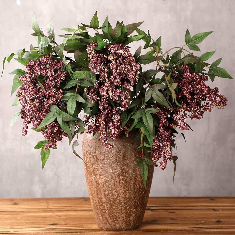 Zeyune Künstliche staubige Pflaumenstiele, Pflaume, Sedum, Beeren, Stiel, Herbst, künstliche Beeren, Zweige, Kunstspray für Zuhause, Halloween, Erntedankfest, Bauernhaus, Kaminsims, Ernte