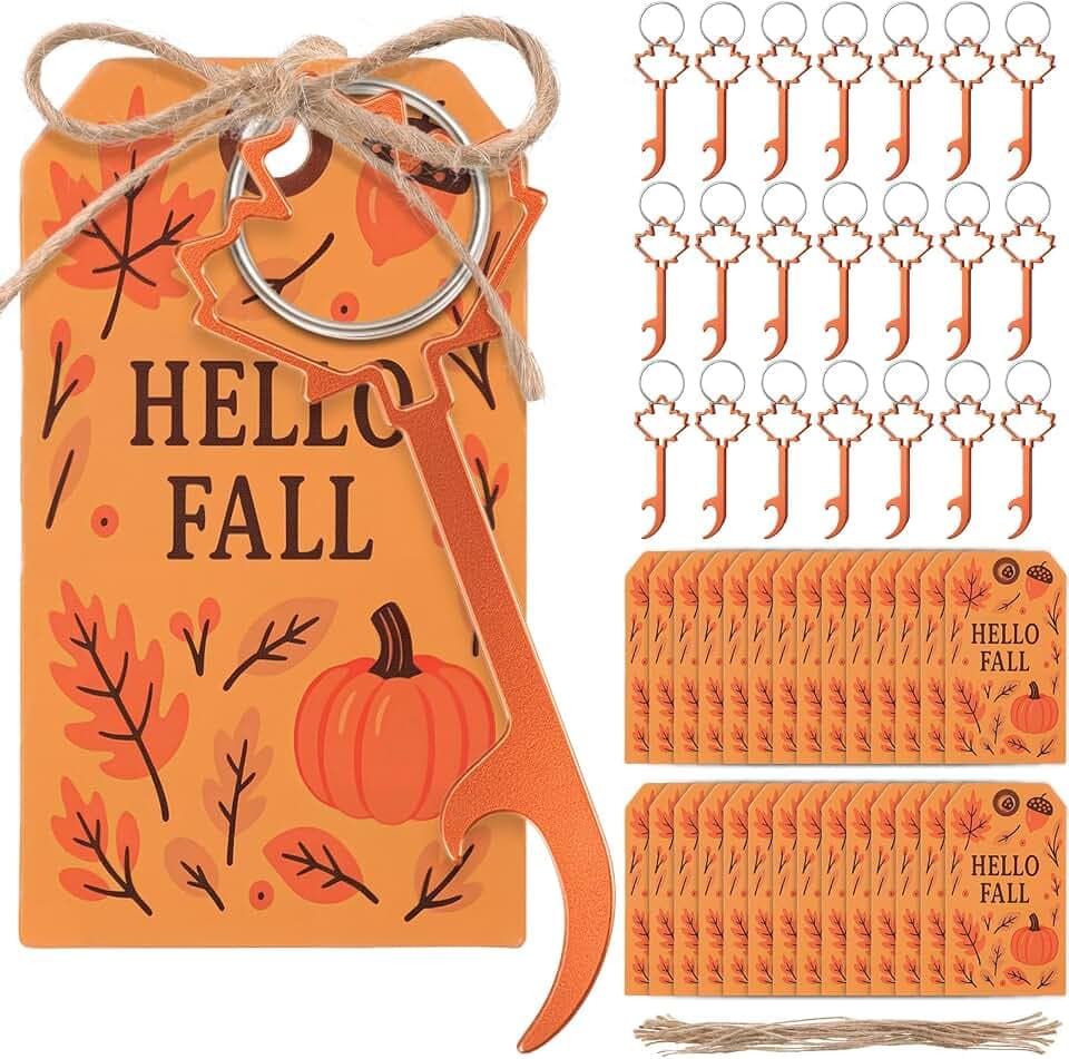 Vesici 24 Pcs Fall Party Favors Bulk Maple Leaf Bottle Opener Keychains