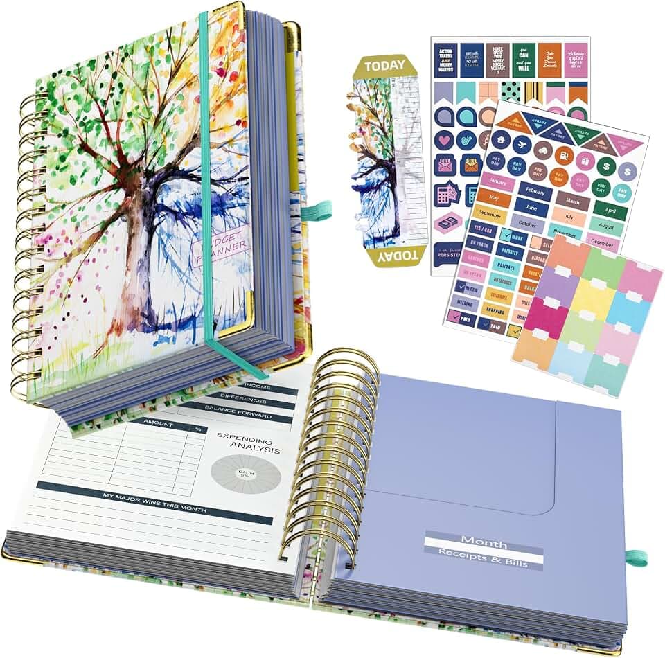 Ospelelf Budget Planner - Budget Book with Bill Organizer and Expense Tracker, 12 Month undated Budget Planner/Account Book to Take Control of Your Money, Start Anytime(Tree Seasons)