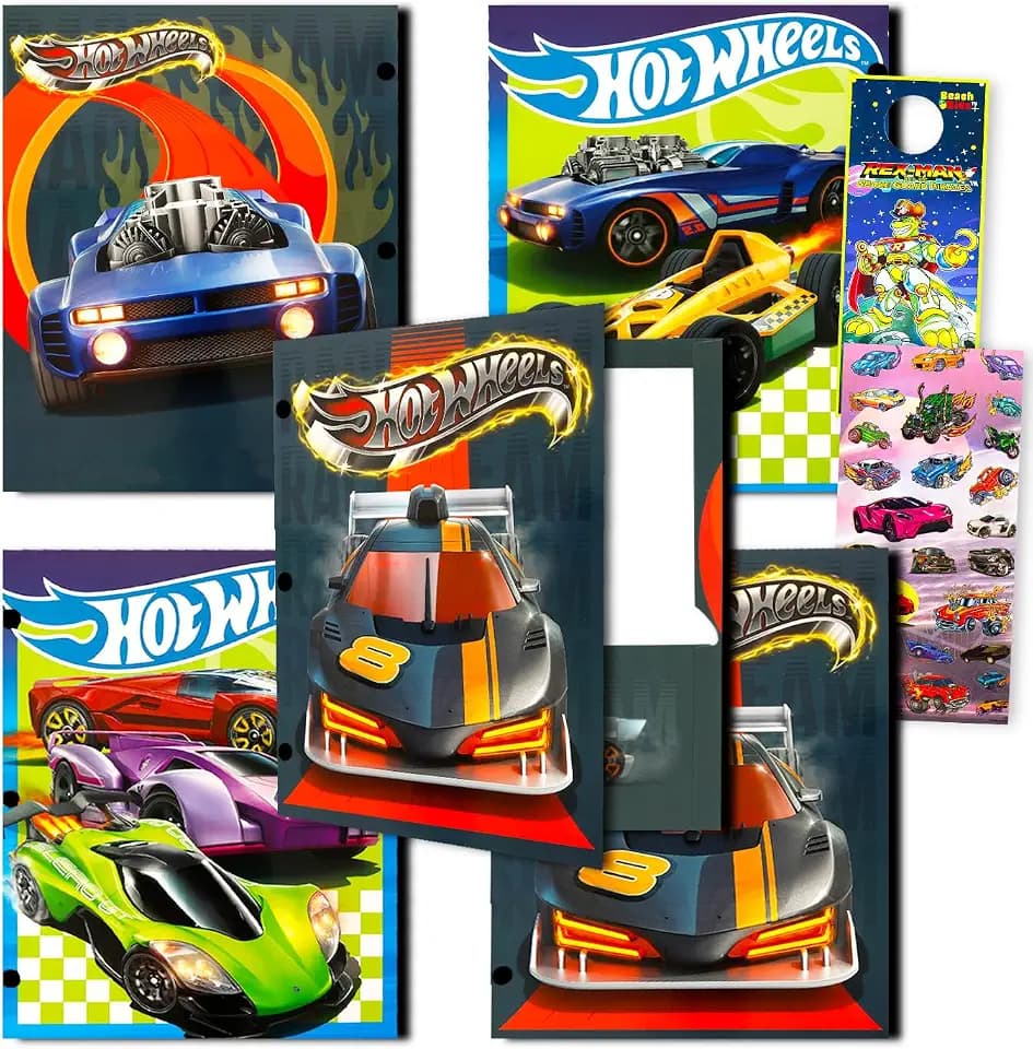 Hot Wheels Folder Set - Bundle with 4 Laminated Folders with 2 Pockets Each for Office, Classroom, Plus More | Hot Wheels Back to School Supplies