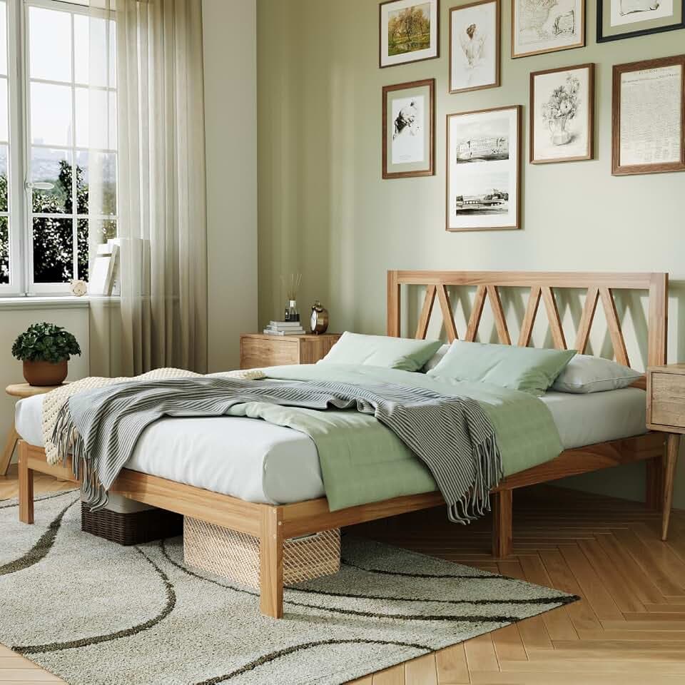 Novilla Full Size Bed Frame Wood Bed Frames Full with 8.5 Inch Space Underneath, Full Size BedFrame with Headboard Solid Wood Bed Frame Foundation, No Box Spring Needed, Easy Assembly