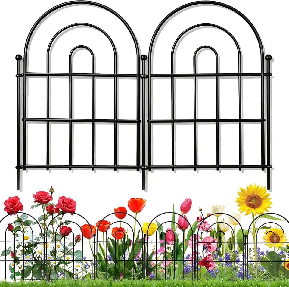 24 Pack Decorative Garden Fence Animal Barrier: 17 in(H) x 24 ft(L) Border Flower Garden Fencing Small Arched Rustproof Metal No Dig Fence Landscape Decor for Yard