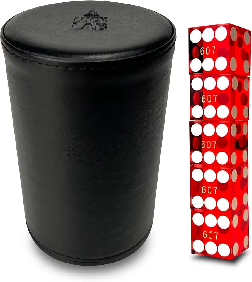 Luck Lab Dice Stacking Cup Kit with 5 Grade AAA 19mm Casino Dice, Red