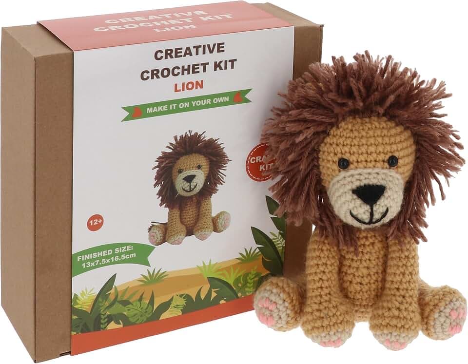Shudehill Giftware Kreatives Häkelset für Erwachsene - DIY Löwe Bastelset, perfekt für Anfänger, enthält alle Materialien & Anleitung für ein lustiges, einfaches Häkelprojekt