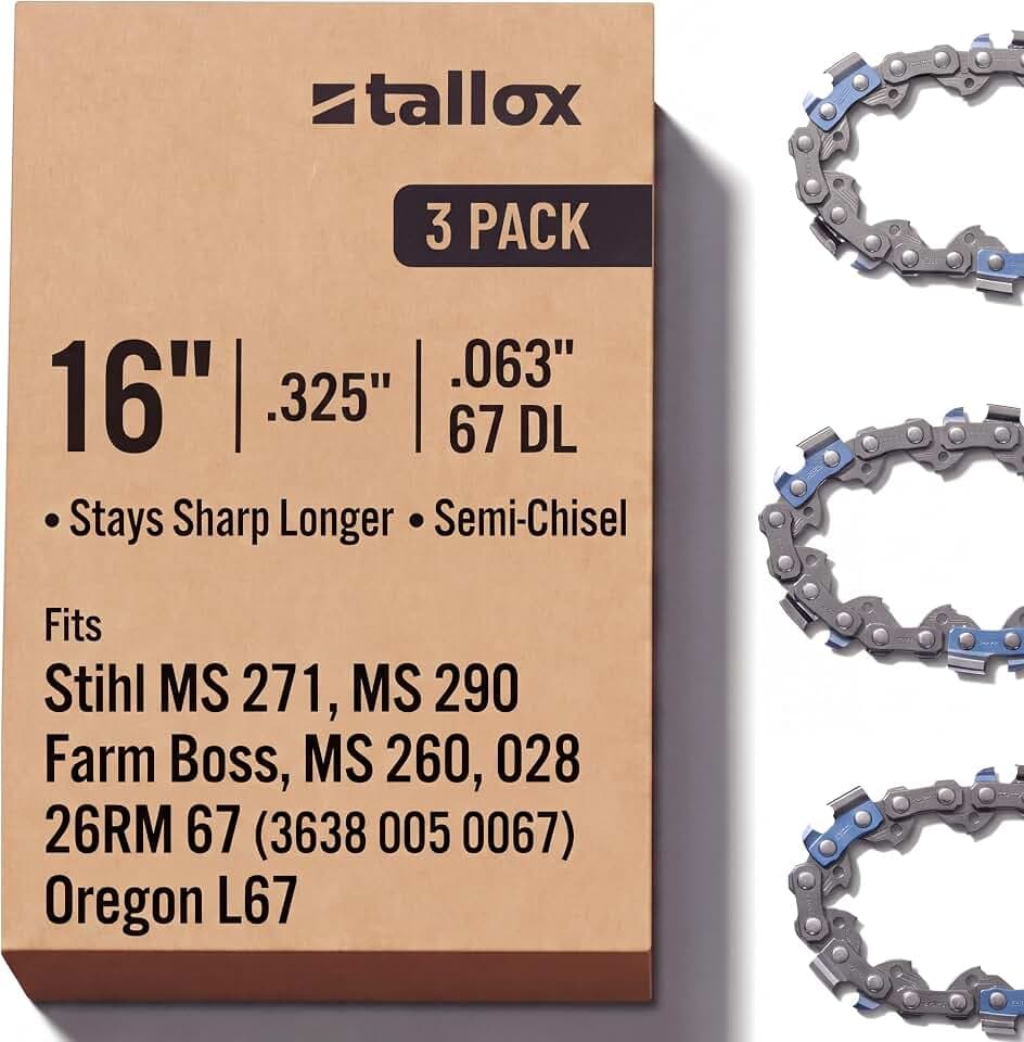 3 tallox 16 inch chainsaw chains .325 Inch Gauge .063 Inch Pitch 67 drive links fits Stihl