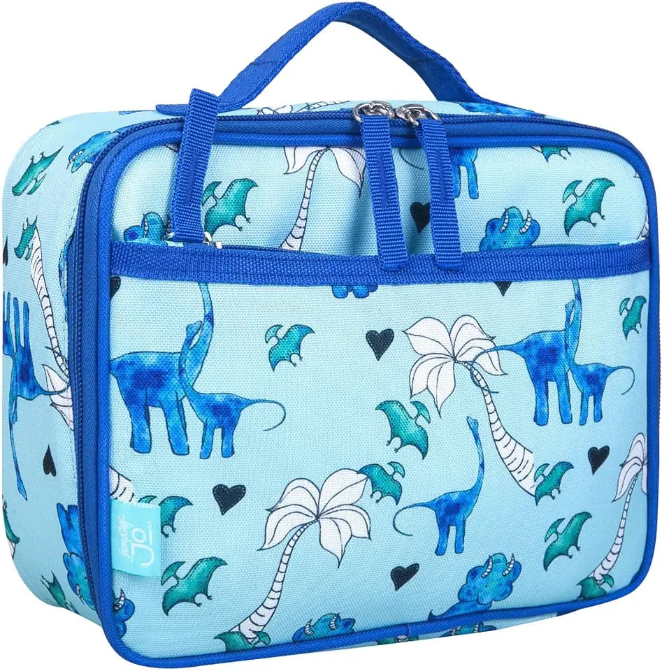 Wildkin JumpOff Jo Insulated Lunch Box – Keeps Food Hot or Cold, BPA-Free with Mesh Pockets & Easy-Clean Lining – Ideal for School, Travel & Daycare - Blue Dino