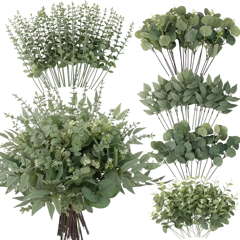 lovemoon 130 Pcs Mixed Eucalyptus Stem, Artificial Greenery Stems for Decor