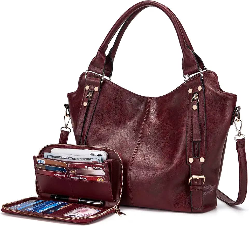 Crossbody Bags for Women Large Hobo Purse Shoulder Handbag Wallet Set 2PCS