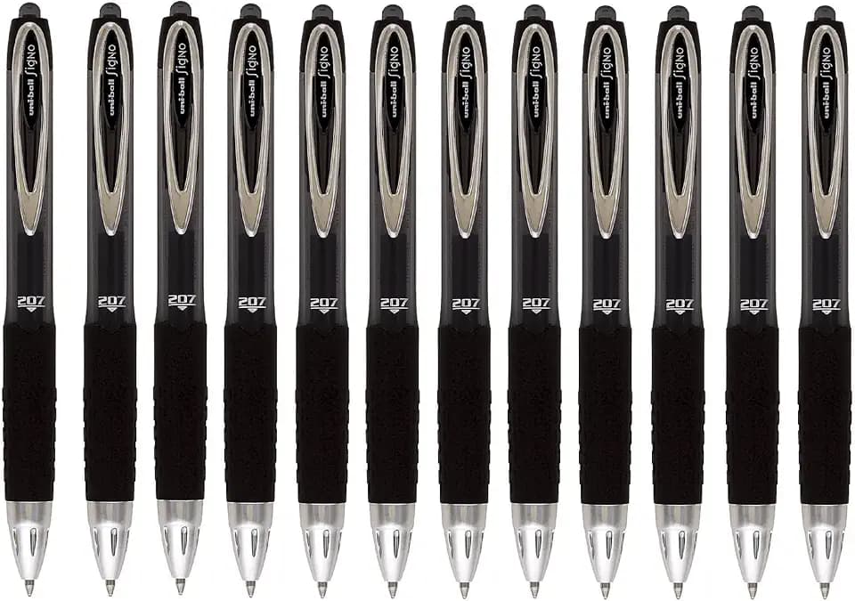 Uni-Ball SigNo 207 Gel-Tintenroller mit Druckmechanik 0,7 mm F-Spitze 0,5 mm Strichbreite 12 Stück schwarz